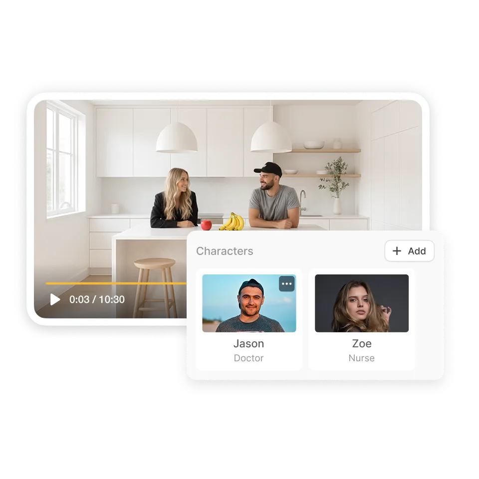 AI Director Mode keeping characters, products, environments, and visual style consistent across video scenes.